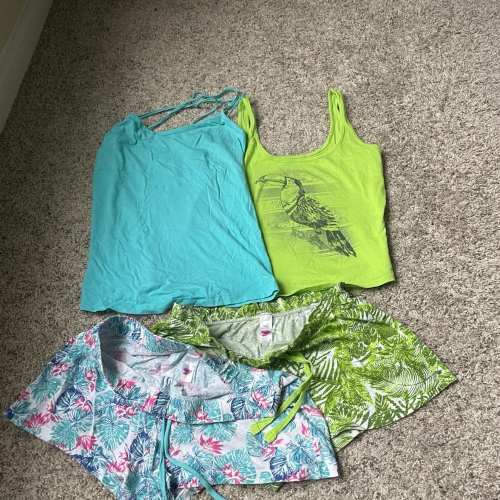 2 Bla Bla Bla Sleeveless Pajama Set - Blue Size M (Runs Small), Green Size
